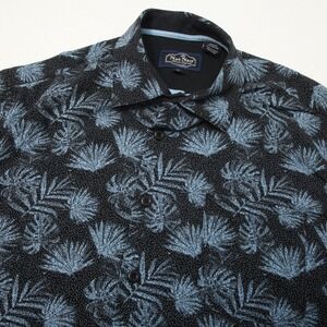 Nat Nast Button Down Shirt Mens Medium Black Blue Silk Cotton Palm Leaf Tropical